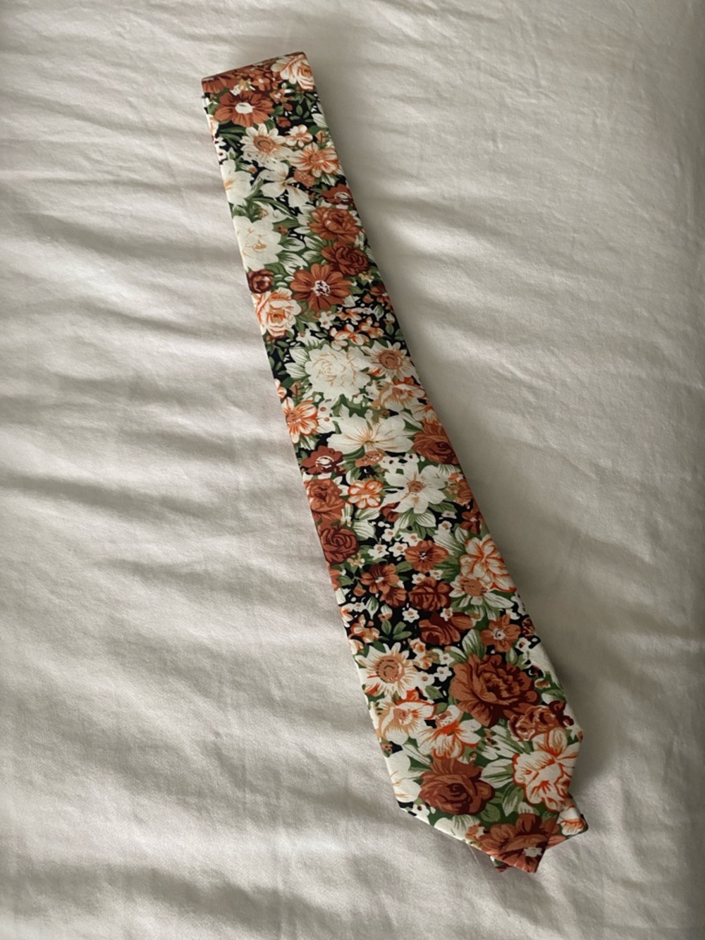 Floral Print Necktie in Rust, Cream & Green Pattern